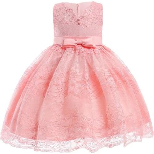 Infantil Baby Pink White Lace Flower Girl Dress Children Kids Princess Summer Vestidos Dress Wedding Girls Party Dresses Csotume