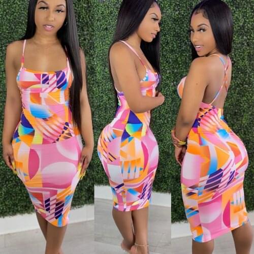 Echoine Sleeveless Strap Printed Backless Cross Bandage Midi Dress Women Bodycon Sexy Party Night Club Outfits Vintage Vestidos