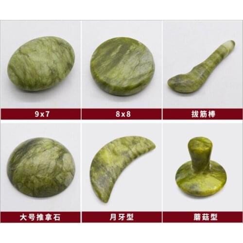 High polished natural green rib rod sticker jade mushroom hot spa guasha stone energy olive oil volcano massage scraping