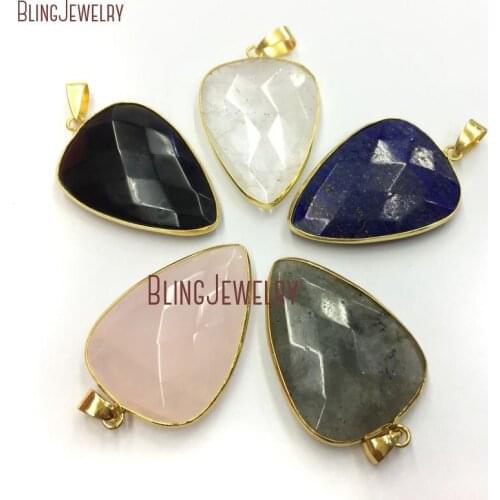 Clear Quartz Roses Quartz Onyx Lapis Lazuli Labradorite Heart Bezel Pendant Bezel Charm Pendant PM13540