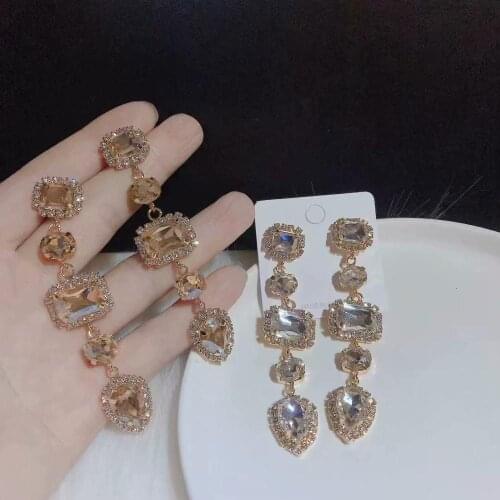 Luxury Baroque Long Water Drop Shape Crystal Flower Earrings Statement Full Shinny Purple Rhinestone Clip on Earrings