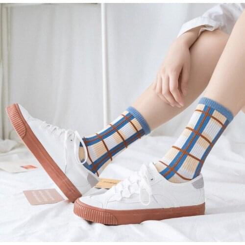 Autumn&Winter new stocking female stockings YZ-S-ZZ-0040 blue checked socks for ladies stockings with shallow tops