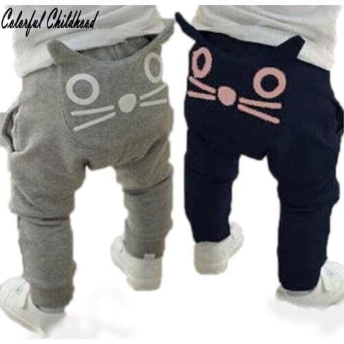 Little boys girls pants cotton kids trousers Cartoon cute cat baby boys Harem pants