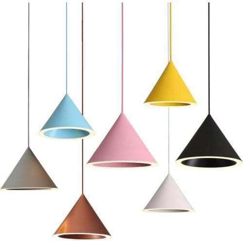 Nordic personality single head three-headed pendant cone chandelier creative bar cafe restaurant macarons LED halo chandelier