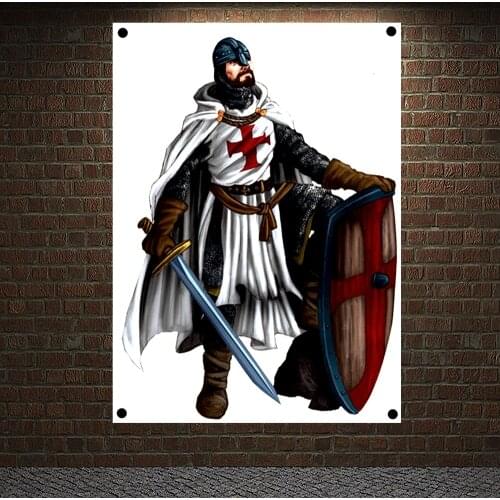 Medieval Warrior Knights Templar Armor Posters Vintage Crusader Banners Flags Canvas Painting Wall Hanging Home Decoration F4