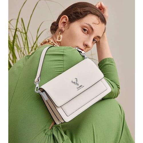 Cnoles White Color Leather Crossbody Bags For Women 2021 Travel Handbag Fashion Simple Shoulder Bag Ladies Cross Body Bag
