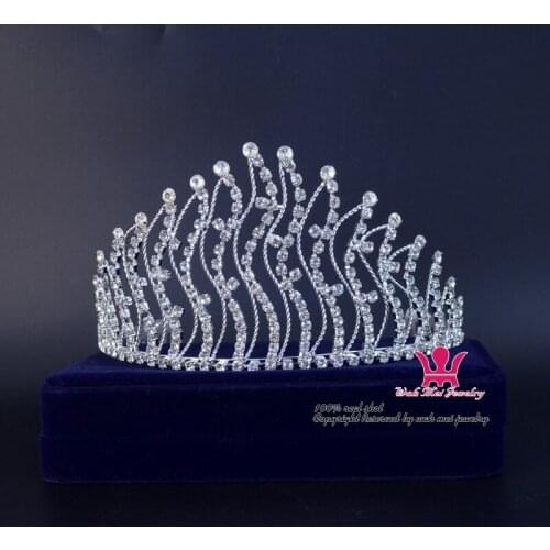 Beauty Pageant Queen Crown Wavy Bridal Wedding Tiara Rhinestone Crystal Headdress Princess Pretty Girls Party Show Prom Hairwear