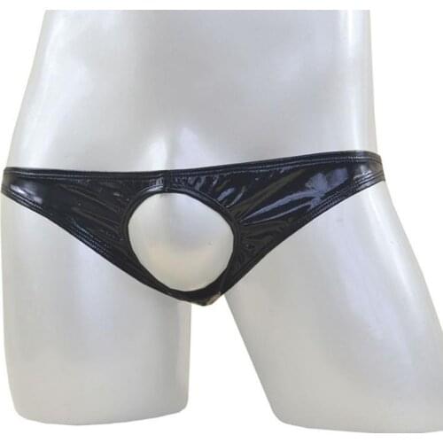 Mens low waist sexy underwear male gay hollow Faux leather briefs hot erotic