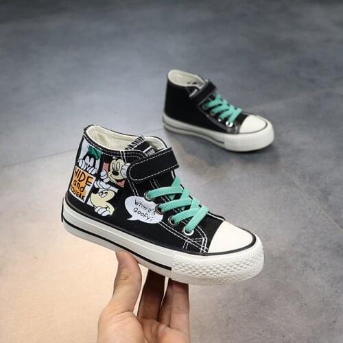 Disney childrens shoes canvas spring and autumn new boys cartoon shoes girls high-top cloth shoes girls Mickey student shoes