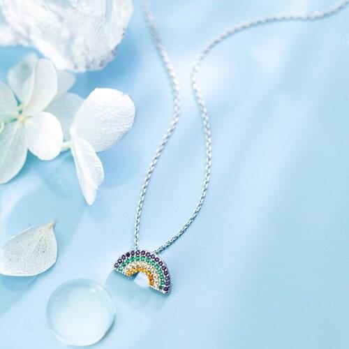 MloveAcc Genuine 925 Sterling Silver Beautiful Full Zircon Rainbow Necklaces & Pendants for Women Lady Best Friend Gifts