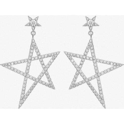 Fashion High Quality S925 Sterling Silver Stars Hollow Earrings Micro Cubic Zirconia for Women Luxury Brand Jewelry