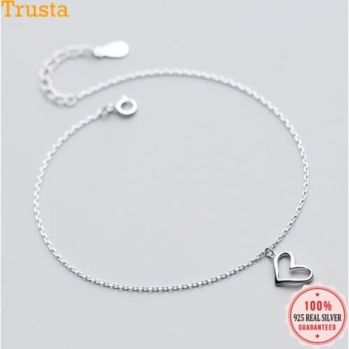 Trustdavis Minimalist 925 Sterling Silver Anklets Womens Fashion 925 Jewelry Heart Pendant 20cm Chain For Gift Girl Lady DS1416