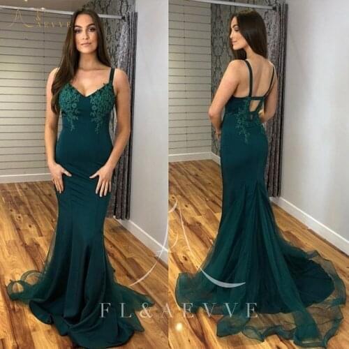 Vintage Dark Green Tulle Mermaid Evening Dresses Backless Cross Straps Women Occasion Gowns Appliques Formal Dress Plus Size
