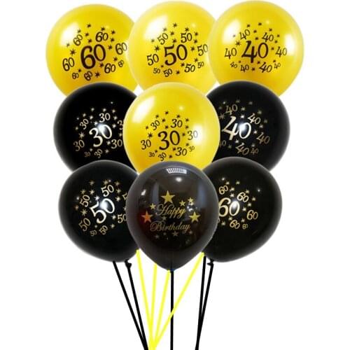 10pcs 12inch Gold Latex Balloons Air Black 30 40 50 60 70 Years Happy Birthday Party Decorations Adult Foil Helium A034
