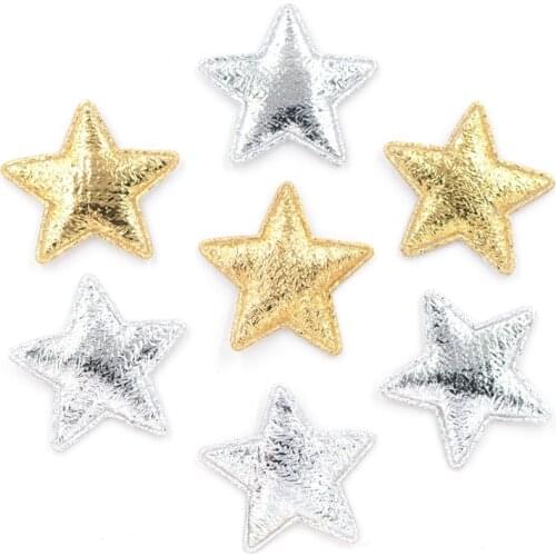 100Pcs 25mm Gold and Silver Cloth Star Applique Cloth Padded Patches for DIY Craft/Clothes/Hairpin/Wedding Decoration K53