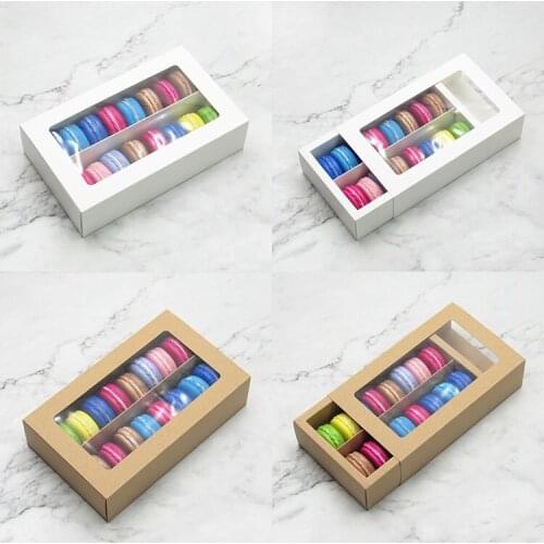 100pcs Kraft Card Paper Macaron Box with Clear Window Chocolate Cake Boxes Biscuit Muffin Gift Packaging W0122
