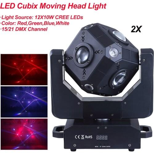 2Pcs/Lot LEDs High Quality 12X10W RGBW 4IN1 LED Moving Head Stage Lights DMX 15/21 Channels Perfect For DJ Disco Party Shows