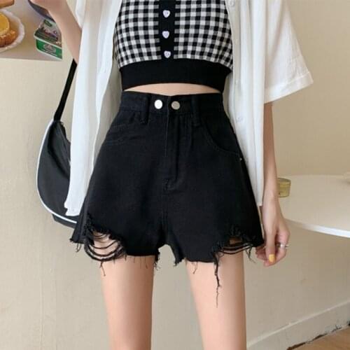 2021 New Summer Raw Edge Women Denim Shorts Ripped Hole Short Jeans Female Wide Leg High Waist Hot Short Pants