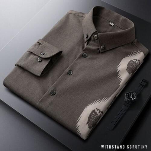 2021 light luxury non-iron anti-wrinkle shirt mens long-sleeved printing slim mens thin shirt spring and summer new trend