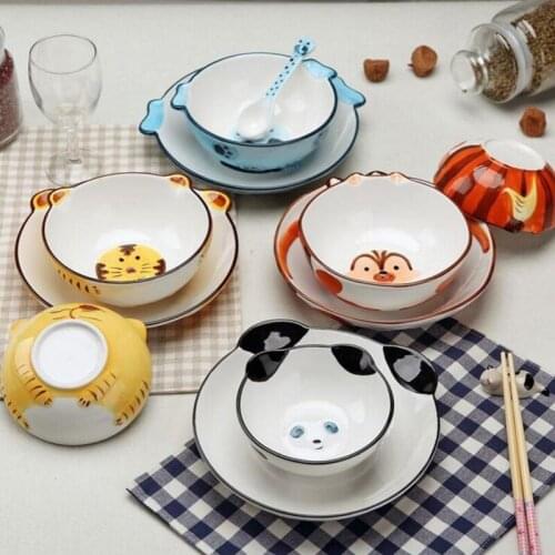 Ceramic Bowl Dinnerware Set Bowl Plate Scoop Cutlery Creative Cartoon Animals Shape Colorful Tableware Set Christmas Gift 3pcs