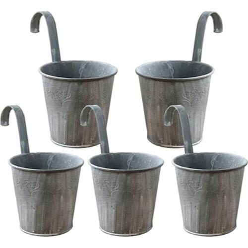 5Pcs Unique Iron Flower Pots Delicate Hanging Flowerpot Gardening Decor Making Old White Bucket Small Hook Flowerpot