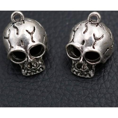 6pcs Silver Plated 3D Skull Pendants Punk Rock Bracelet Earring Accessories DIY Charm Jewelry Craft Making 17*15mm A2104
