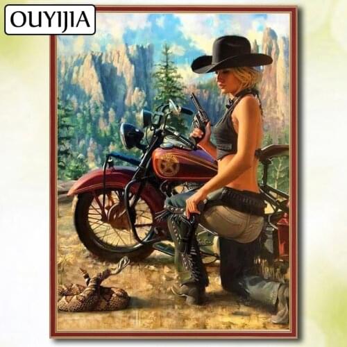 OUYIJIA 5D DIY Diamond Full Square Motorcycle Beauty Halle Moto Cartoon Diamond Embroidery For Sale Picture Of Rhinestone Mosaic
