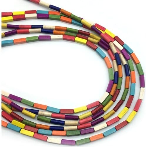 4x13mm Loose Colorful Turquoises Stone Beads Tube/Rectangle Shape Howlite Stone Bead For DIY Bracelet Jewelry Making Strand 15