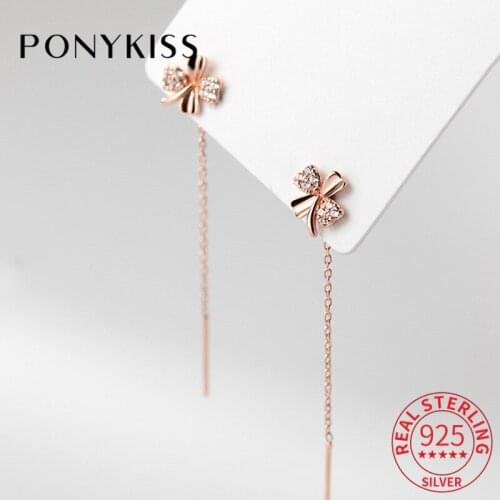 PONYKISS Classic S925 Sterling Silver Flower Zircon Tassel Long Drop Earrings For Women Party Delicate Accessory Chic Gift