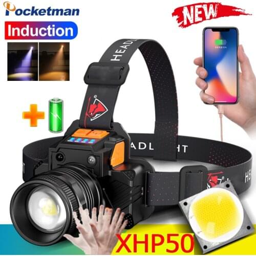 New 80000LM T6/L2 Strong Light Zoom Headlight USB Charging Sensor LED Headlamp Outdoor Multi-Function Head Torch Lantern Lamp