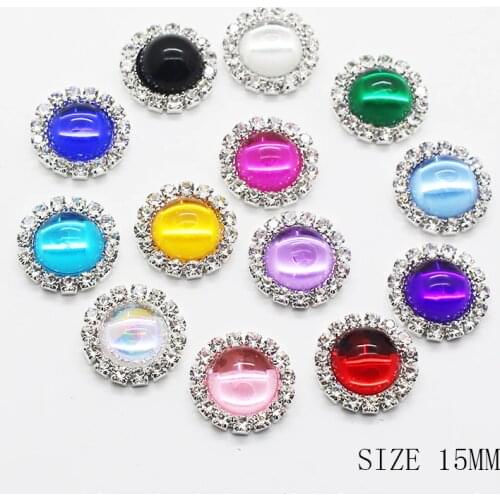 Hot Prices 15mm Mix Color Acrylic Buttons 10Pcs/Lot Metal Rhinestones Round Buttons wedding Dress decoration Sewing Accessories
