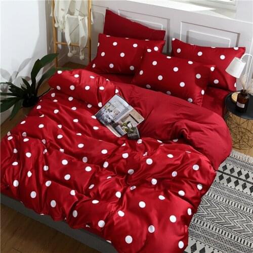 Washed Silk Comfortable AB Side Bedding Set Queen King Size Double Bed Sheet Pillow Cases Nature Duvet Cover Red Point