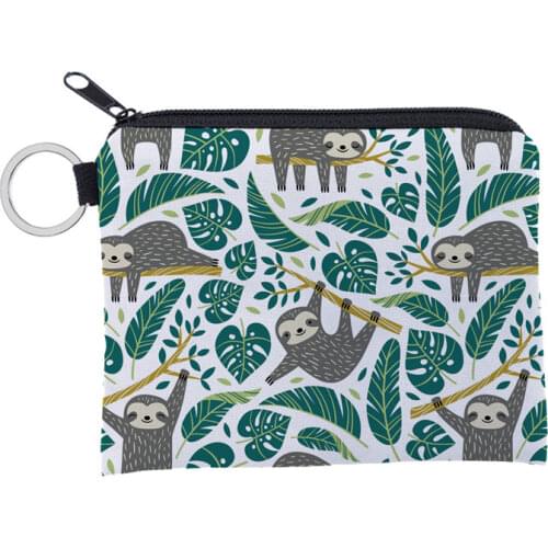 3DPrinting Cartoon Cute Sloth Waterproof Purse Card Key Pouch Small Zipper Coin Purse Card Holder Mini square wallet coin pouch