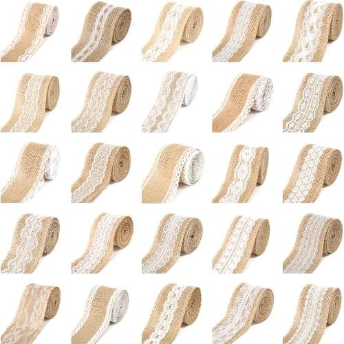 2M 5CM Natural Jute Burlap Rolls Hessian Ribbon with Lace Vintage Rustic wedding Decor Ornament Burlap Party DIY craft Supplies