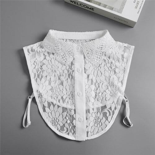 Linbaiway Vintage Floral Lace Detachable Fake Collar for Women Solid Half Shirt Blouse Top Adjust Female Sweater Decoration