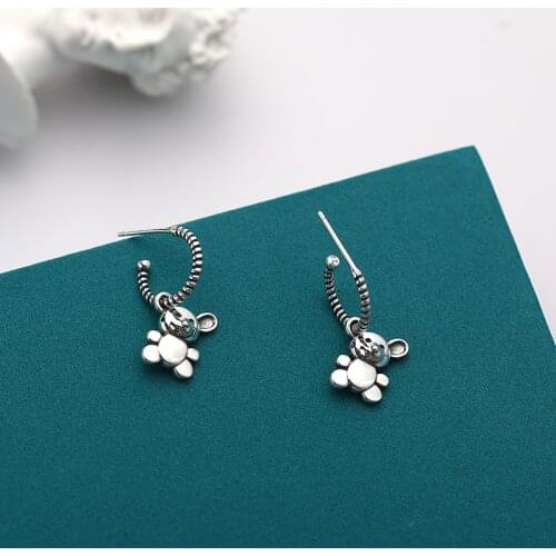 Bear earrings 925 sterling silver retro old cute ins net red niche designer earrings for women