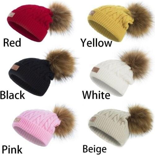 Cute Baby Kids Girl Boy childrens hat Toddler Winter Warm Knitted Crochet Beanie Hat Beret Cap Plush ball with label Cup