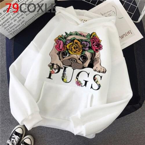 Kawaii Pug Dog Hoodies Women Funny Cartoon French Bulldog Femme Streetwear Pugs Graphic Clothing Unisex Sweatshirts Female