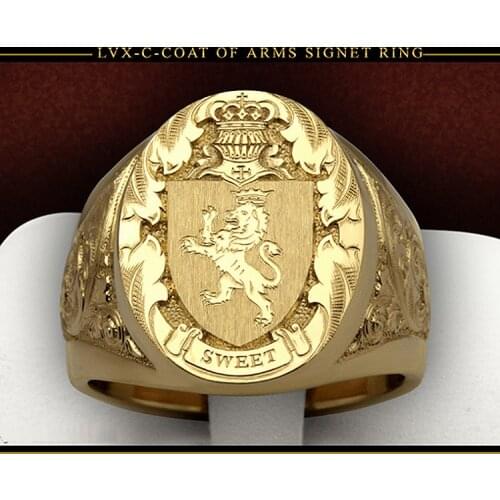 Males Luxury 18K Yellow Gold Color Royal Seal Ring Crown Lion Sculptured Coin Finger Ring Punk Biker Rings for Men Rock Jewelry
