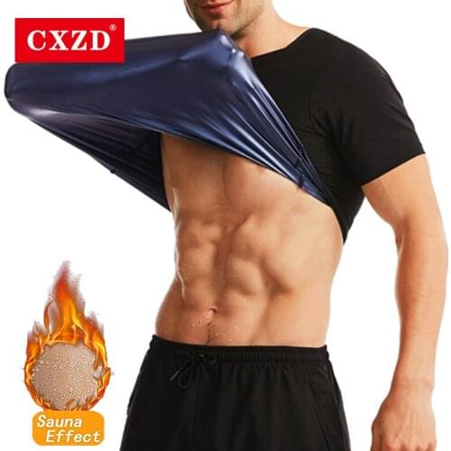CXZD New Sauna Sweat ion coating Short sleeve for Men Compression Workout Body Shaper Shirt Slimming Tummy Tops Fitness