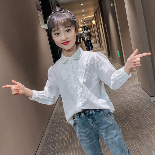 2021 Spring Summer New Baby Girls Casual Shirts Ruffles Long Sleeve Tops Fashion Kids Clothes Solid Color Children Blouses Q149