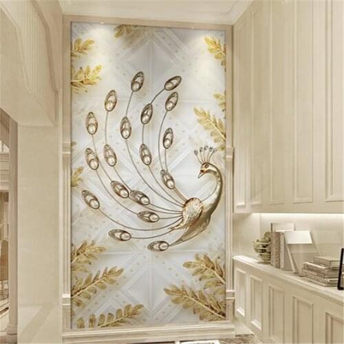 Wellyu papel de parede Custom large wallpaper 3D photo mural soft gold leaf peacock jewelry 3d обои entrance partition wallpaper