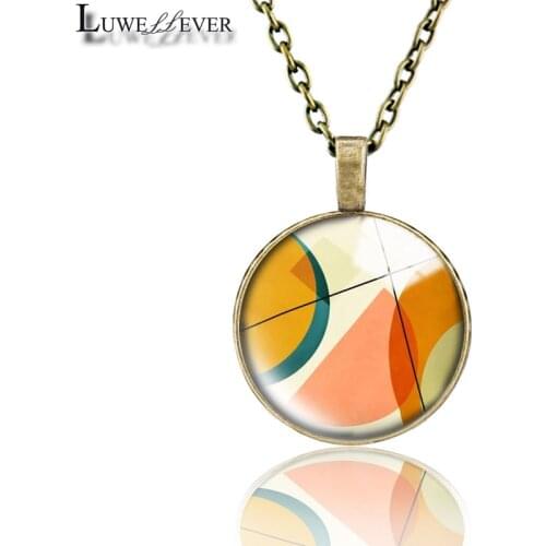 Orange Geometry Necklace 711 25mm Bronze 30mm Wood Rhinestone Double-sided Moon Round Glass Pendant For Women Gift