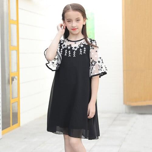 4-15Y girl black elegant dress kids dresses for girls summer party dress vestidos 2020 chiffon teen clothing children clothes