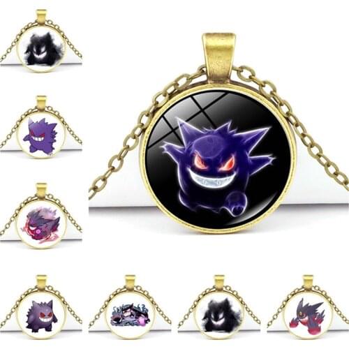 Pokemon Gengar Time Gemstone Glass Pendant Necklace Cartoon Anime Character Cute Style Jewelry Chain Necklace Birthday Gift