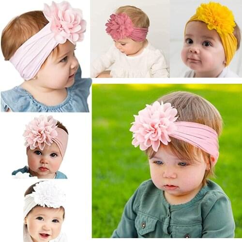 1pcs/Lot 10cm Large Chiffon Flowers with Extra Wide Elastic Nylon Headband Kids Headwrap Fashion Headwear Accessories HB074