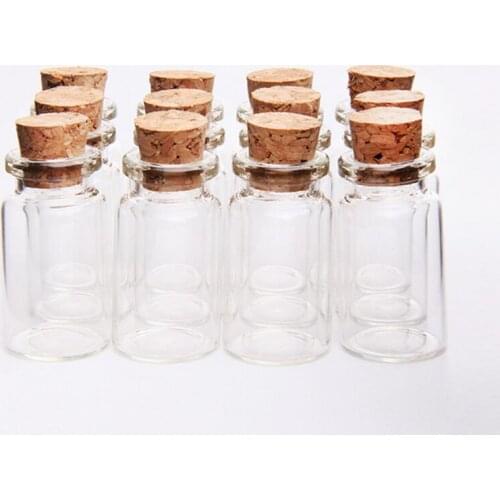 Quevinal 500 pcs/lot 7ML Clear Small Cute Mini Cork Stopper Glass Jars Containers Mini Wishing Bottle Glass Craft