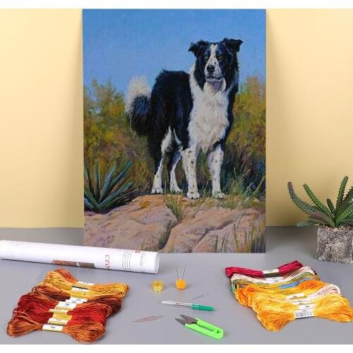 Animal Border Collie Pre-Printed 11CT Cross-Stitch Patterns DIY Embroidery DMC Threads Hobby Knitting Craft Painting Adults
