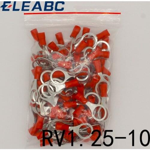 RV1.25-10 Red 22-16 AWG 0.5-1.5mm2 Insulated Ring Terminal Connector Cable Wire Connector 100PCS/Pack RV1-10 RV