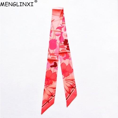 Tulips Floral New Design Silk Scarf 2021 Brand Scarf Women Skinny Bag Hair Neck Scarf Foulard Femme Headband For Ladies